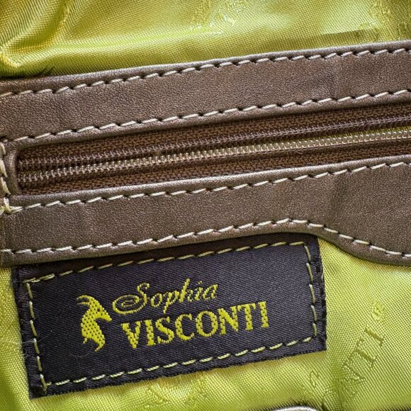 Sophia Visconti Genuine Leather Shoulder Bag Purse Gray/ Black - Picture 7 of 13
